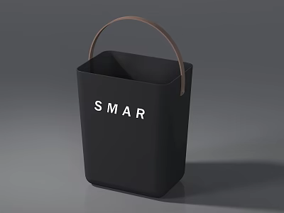 Sleek Black Storage Basket With Brown Handle And SMAR Design For Home Organization 3d model