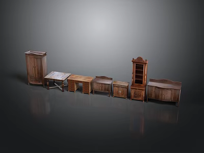 Classic Wooden Furniture Collection With Cabinet Table Drawer And Bookshelf Pieces 3d model