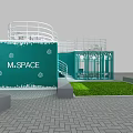 Green Hotel Public Lounge Area With Arched Glass Walls Balcony Lawn And Brick Pavement