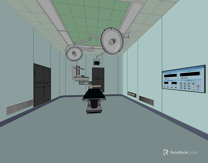 Modern Operating Room Setup With Surgical Table Lights And Medical Display Screen 3d model 