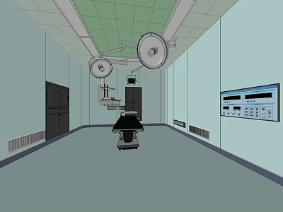 Modern Operating Room Setup With Surgical Table Lights And Medical Display Screen 3d model
