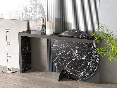 Modern Black Marble Console Table With Circular Top And Decorative Elements 3d model