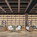 Cozy Cafe With Wooden Ceiling Herringbone Floor Bookshelves Numerous Books Tables Chairs And Sofas