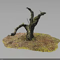 Natural Wooden Trunk Decorative Artwork With Stone Base And Mossy Ground Surface