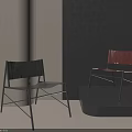 Designer Modern Dining Chairs With Metal Frame And Colored Upholstered Seats In Minimalist Display Setting