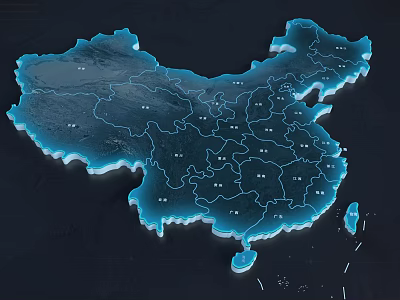 Detailed Blue China Map With Provincial Boundaries And City Markers 3d model
