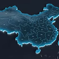 Detailed Blue China Map With Provincial Boundaries And City Markers