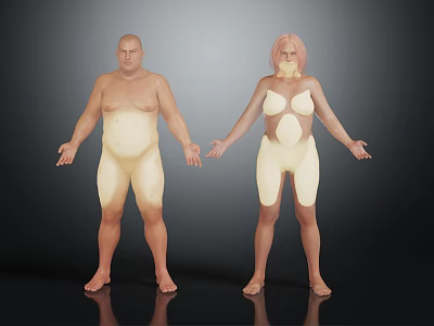 Human Organs And Hair Features On Male Female Figures With Pink Hair Bald Head 3d model