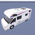 White Camper Van With Red And Blue Stripes Sunroof And Windows