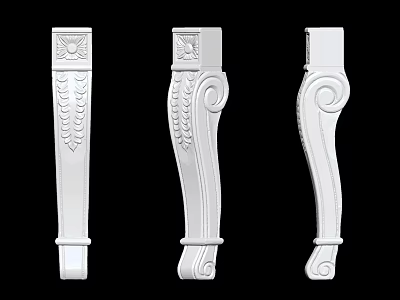 White Decorative Columns With Ornate Carved Leaf Motifs And Scrollwork Design 3d model