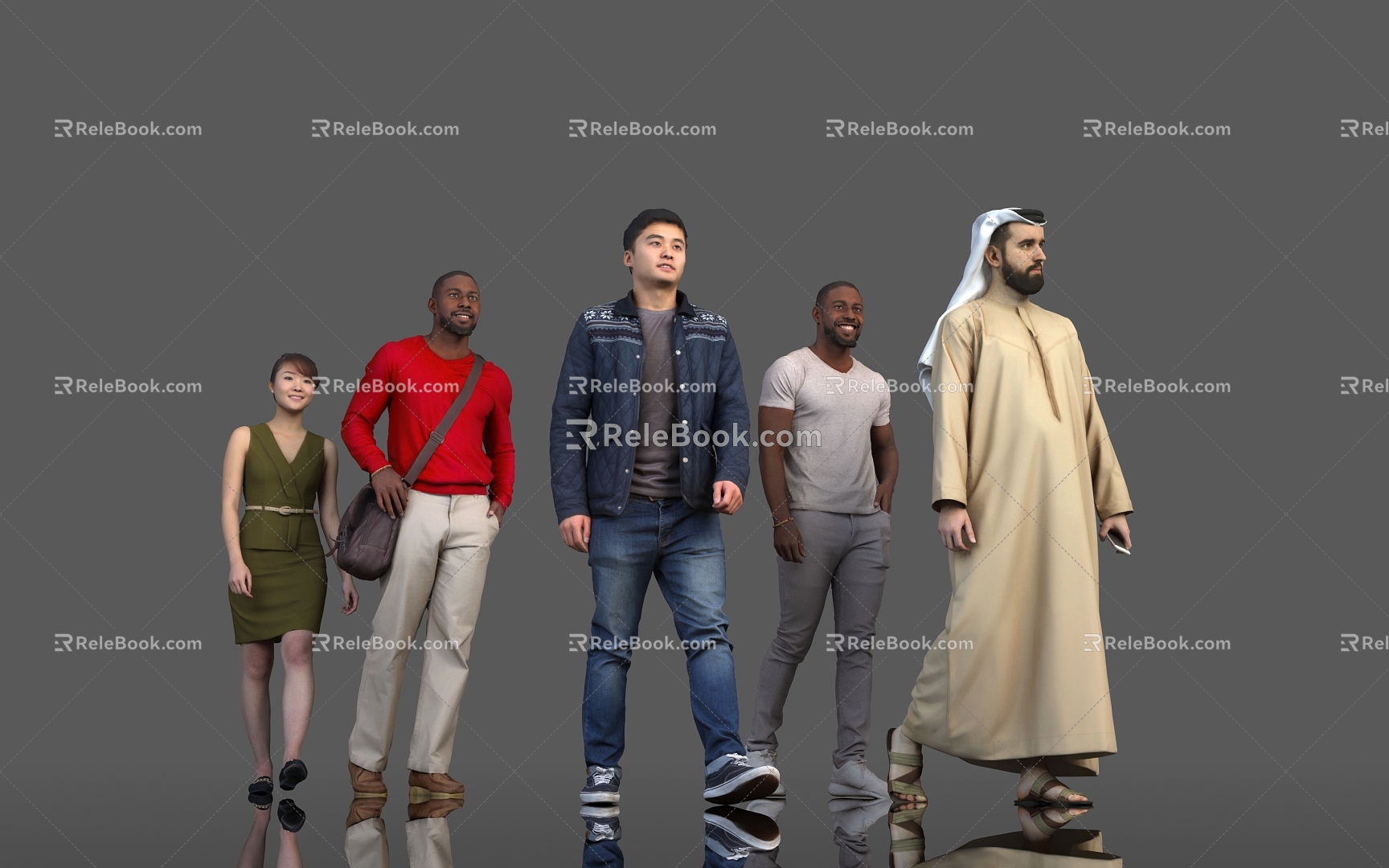 Arabs Black Asians Stand Standing Walking Pedestrians Passers Atmosphere Scene City Airport Model Body Mall 3d model