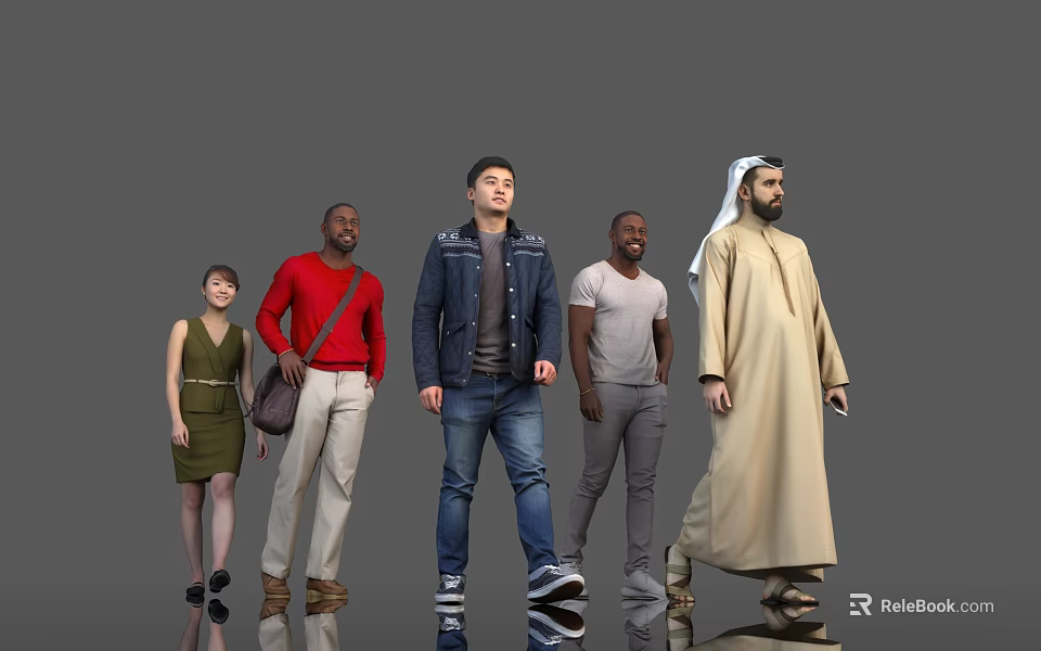 Diverse Group of People Standing Together with Various Clothing and Cultural Backgrounds 3d model 