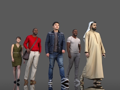 Arabs Black Asians Standing Walking Pedestrians Passers Atmosphere Scene City Airport Model Body Mall 3d model