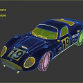 Blue Classic Racing Car With Yellow Number 19 And Streamlined Design