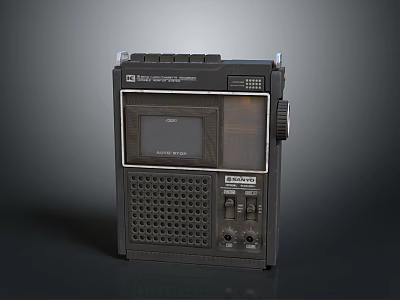 Classic Black Vintage Radio Cassette Recorder With Control Knobs And Speaker Grille 3d model