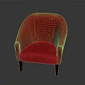 Stylish Red Fabric Armchair With Curved Backrest And Wooden Legs Design