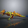 Detailed Fantasy Dragon With Rider Saddle Green Body Golden Orange Armor And Blue Tail