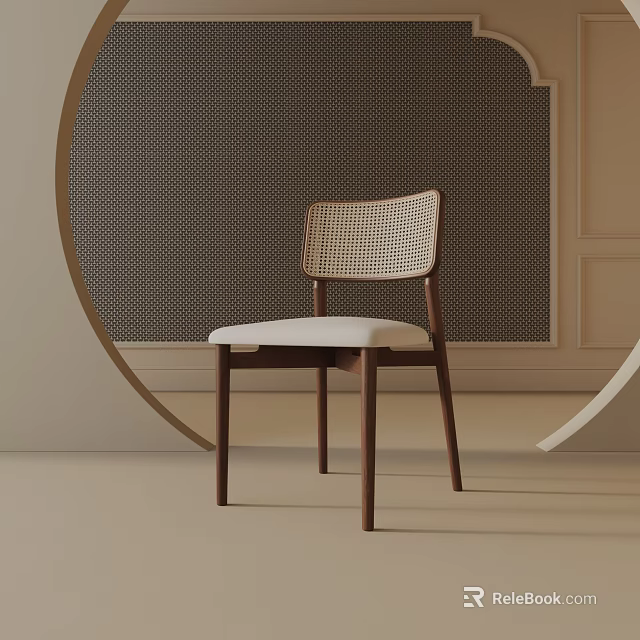 Modern Table Lamp With Wooden Chair And Circular Woven Wall Design 3d model 