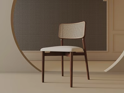 Modern Table Lamp With Wooden Chair And Circular Woven Wall Design 3d model