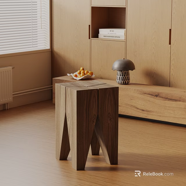 Wooden Side Table With Minimalist Design And Fruit Tray For Modern Living Room Decor 3d model 