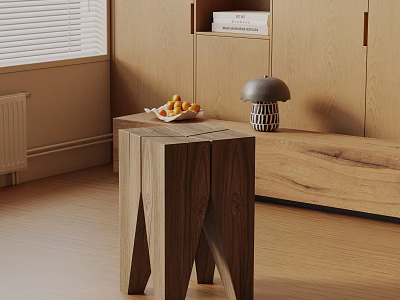 Wooden Side Table With Minimalist Design And Fruit Tray For Modern Living Room Decor 3d model