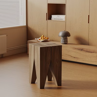 Wooden Side Table With Minimalist Design And Fruit Tray For Modern Living Room Decor 3d model