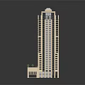 Modern Tall Building Design With Balconies Roof Structure And Ground Floor Pool