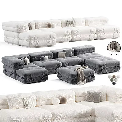 Gray And White Plush Sectional Sofa With Decorative Pillows And Throw Blanket 3d model