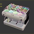 Modern Stainless Steel Coffee Machine With Multiple White Cups On Top 3d model