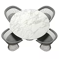Round Marble Top Dining Table Set with Metal Frame and Woven Upholstered Chairs
