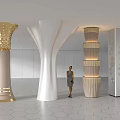 Decorative Columns Different Designs Golden Top Layered Circular Patterns In Modern Interior Space Hexagonal Floor 3d model