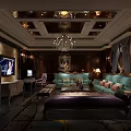 Luxury KTV Interior Design With Crystal Chandelier Comfortable Sofas And TV Screen
