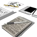 Architectural Blueprints With Drawing Tools Notebook And Pencil For Design 3d model