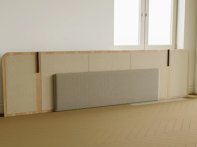 Minimalist Bedroom Accent Wall Design With Light Upholstered Panel And Wooden Frame 3d model