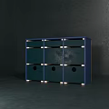 Dark Blue Modern Minimalist Console Side Cabinet With Storage Shelves And Wooden Legs