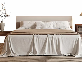 Quiet Double Bed Quiet Wind Double Bed Fabric Double Bed Table Lamp Single Chair Ornaments 3d model