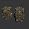 Vintage Wooden Barrels With Metal Hoops Decorative Rings And Textured Surface Design