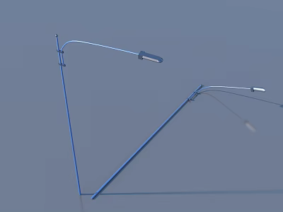 Blue Curved Metal Pole Outdoor Lights With Two Lamp Heads For Outdoor Garden Spaces 3d model