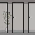 Modern Interior Doors Featuring Striped Pattern Transparent Glass And Green Plant 3d model