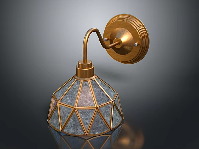 Vintage Brass Wall Sconce Lighting Fixture With Diamond Shaped Glass Lampshade 3d model