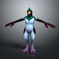 3D Fantasy Character Creature With Green Head Yellow Eyes Blue White Body And Purple Claws