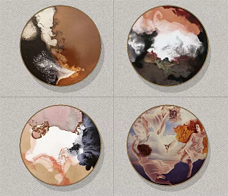 New Chinese Style Round Frame Painting Round Abstract Hanging Painting Decorative Painting 3d model