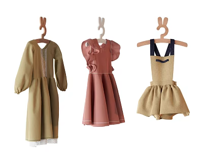 Three Styles Of Children's Clothes Long Dress Ruffled Dress Overall Shorts 3d model