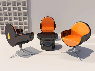 Modern Orange Black Leisure Sofa Set With Round Design Metal Legs And Coffee Table 3d model