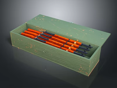 Green Wooden Storage Box With Orange And Black Chopsticks Inside 3d model