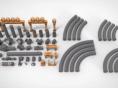 Assorted Industrial Machine Parts Collection Featuring Pipes Elbows Brackets And Connectors 3d model