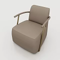 Light Brown Upholstered Accent Chair With Golden Metal Armrests Modern Design Comfortable Seating