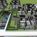 Modern Urban Architectural Complex With Multi Level Structures Greenery And Pedestrians 3d model