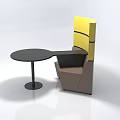 Modern Sofa And Coffee Table Set With Yellow Backrest Brown Seat And Black Round Table 3d model