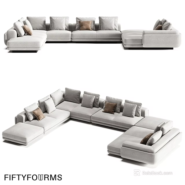 Modern L Shaped Double Sofa With Plush Cushions And Comfortable Seating 3d model 